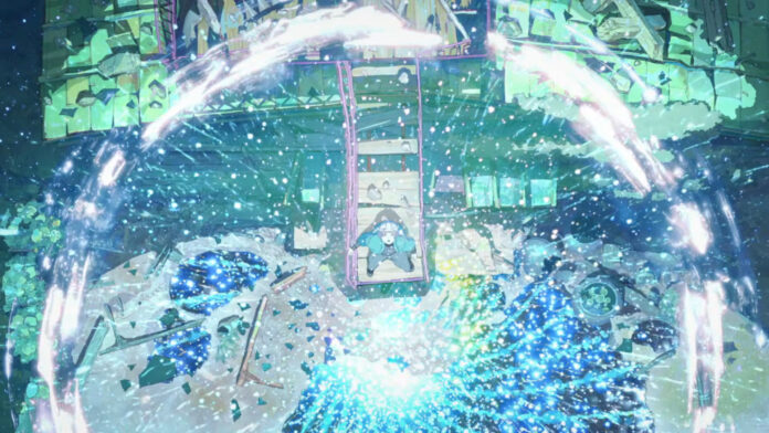 ฉากดอกไม้ไฟเปล่งประกายภายในโรงงานเก่าจากอนิเมะ A New Dawn
