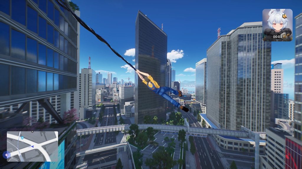 ตัวละครโหนตัวข้ามอาคารภายในเมืองของเกม ANANTA