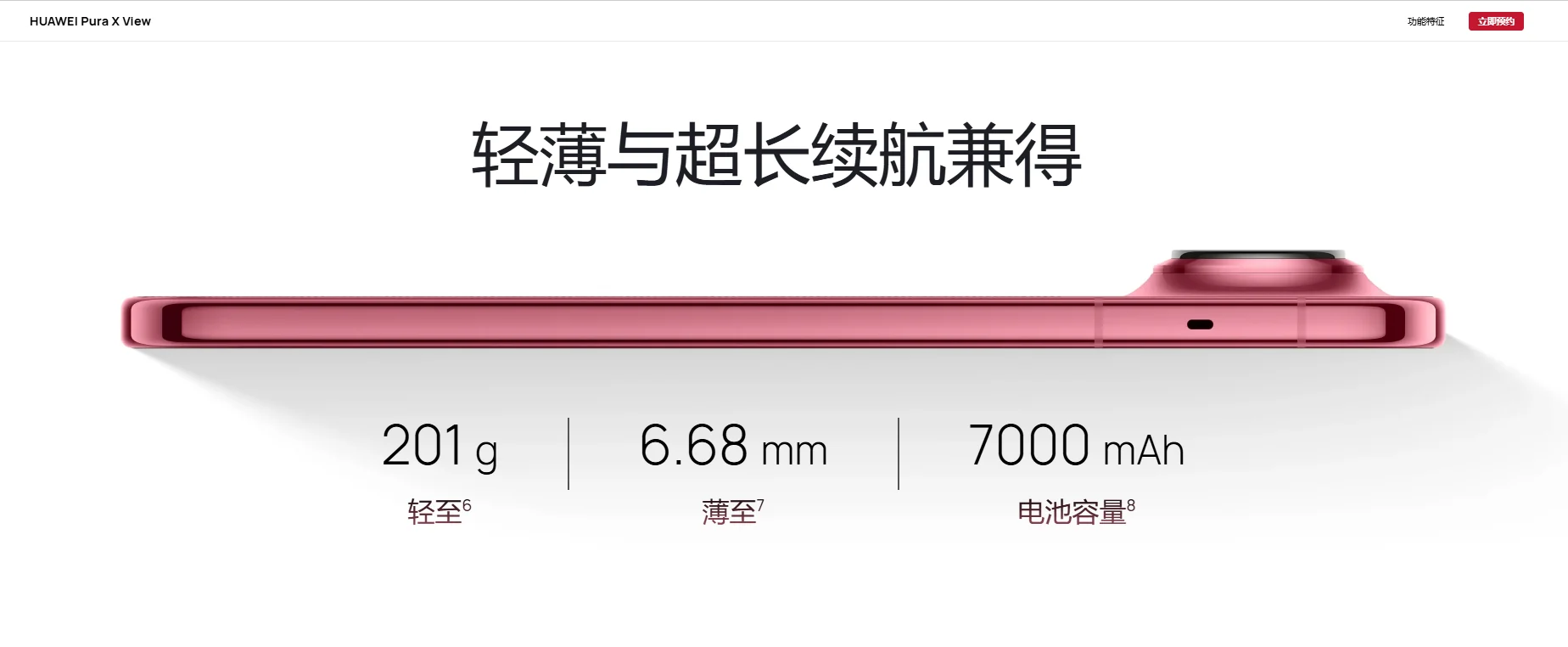 กราฟิกแสดงน้ำหนัก 201 กรัม ความบาง 6.68 มม. และแบตเตอรี่ 7,000mAh ของมือถือจอกว้าง