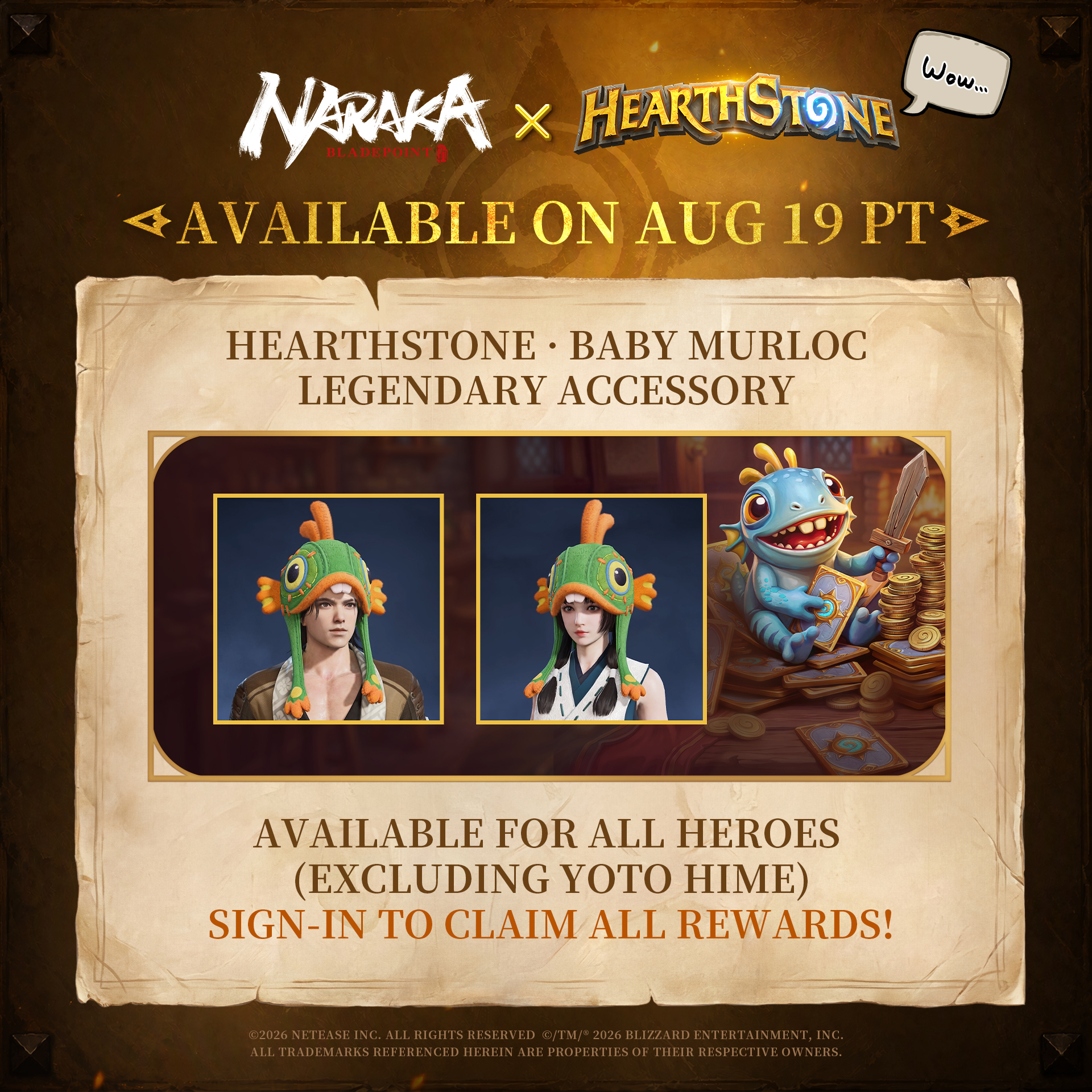 ตัวละคร NARAKA: BLADEPOINT สวมหมวก Baby Murloc จาก Hearthstone