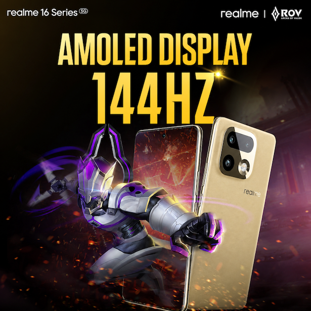 ภาพโปรโมตหน้าจอ AMOLED รีเฟรชเรต 144Hz ของ realme 16 Series 5G