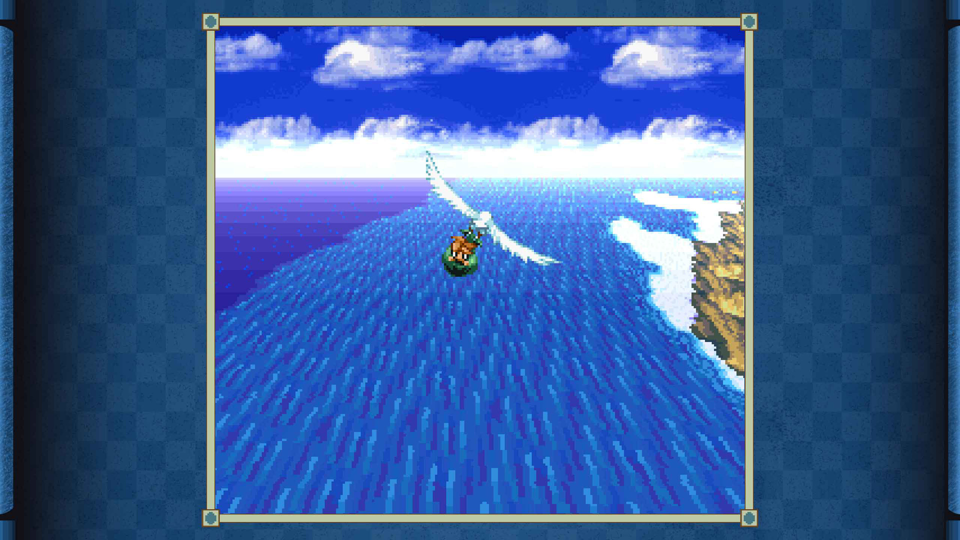 Ark เกาะนกยักษ์บินเหนือทะเลและชายฝั่งใน Terranigma