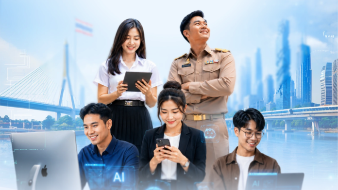 นักเรียน ข้าราชการ และคนทำงานชาวไทยใช้อุปกรณ์ดิจิทัลและเทคโนโลยี AI