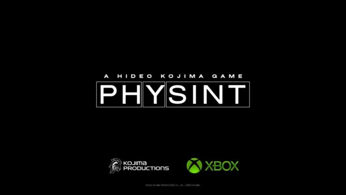 โลโก้เกม PHYSINT ของ Hideo Kojima บนพื้นหลังสีดำ