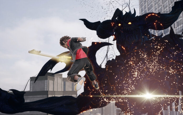 Sora ถือ Keyblade พุ่งต่อสู้กับเงาสัตว์ประหลาดขนาดยักษ์ในเกม Kingdom Hearts IV