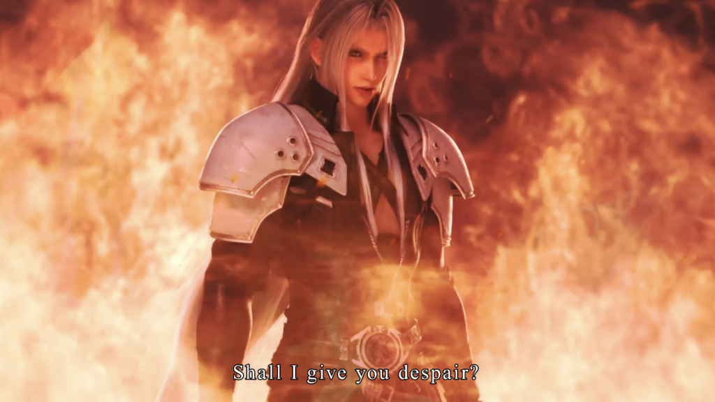 Sephiroth ยืนท่ามกลางเปลวไฟในตัวอย่าง FINAL FANTASY RESONANCE