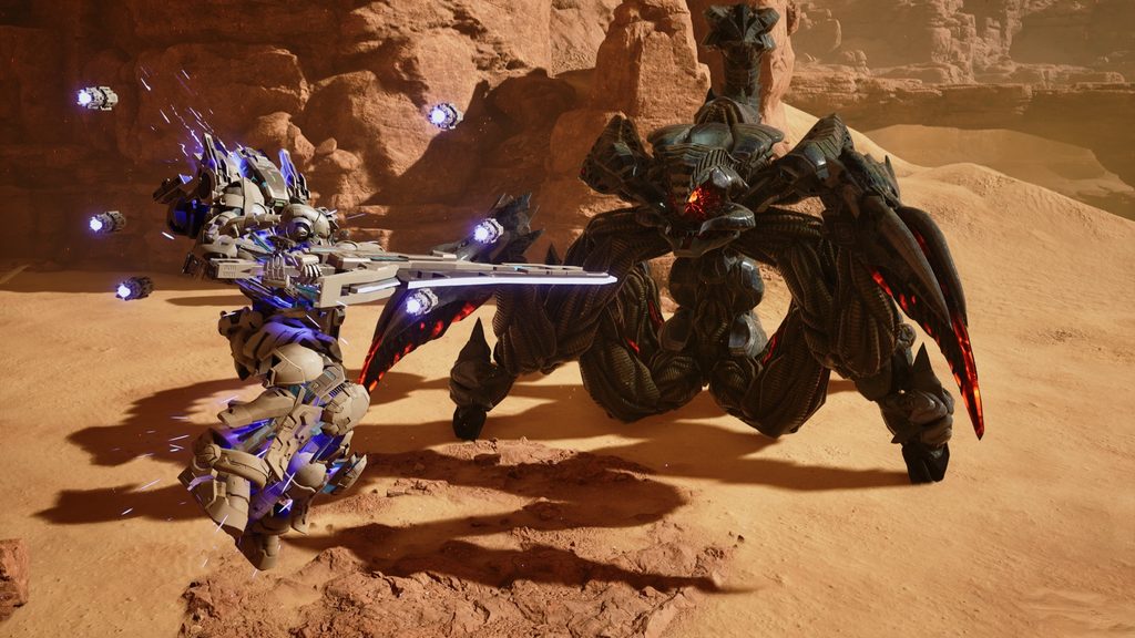 Gundam Helix ใช้ดาบต่อสู้กับ Apocalypse ในฉากทะเลทราย
