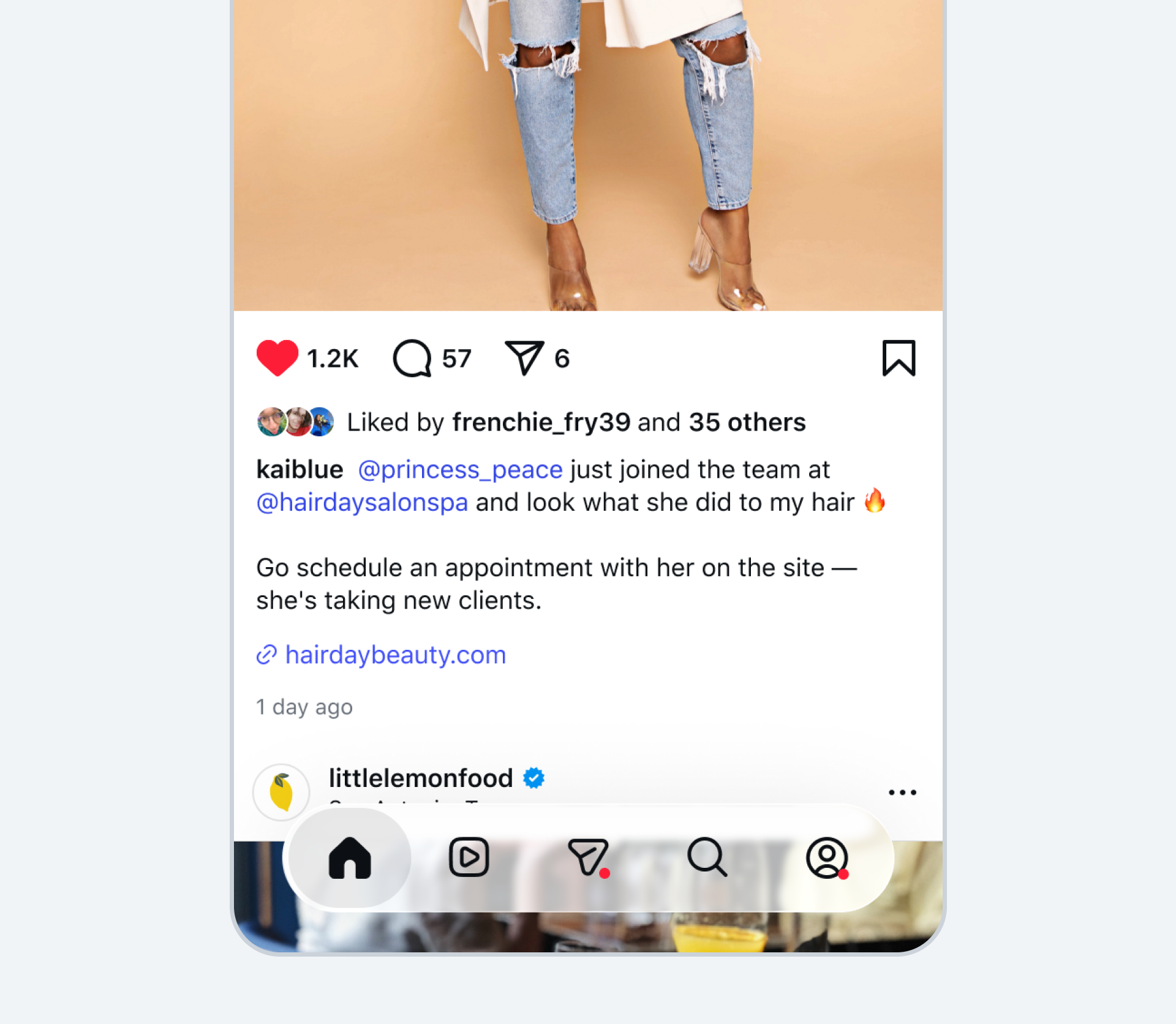 ตัวอย่างโพสต์ Instagram ที่เพิ่มลิงก์เว็บไซต์ไว้ใต้ข้อความ