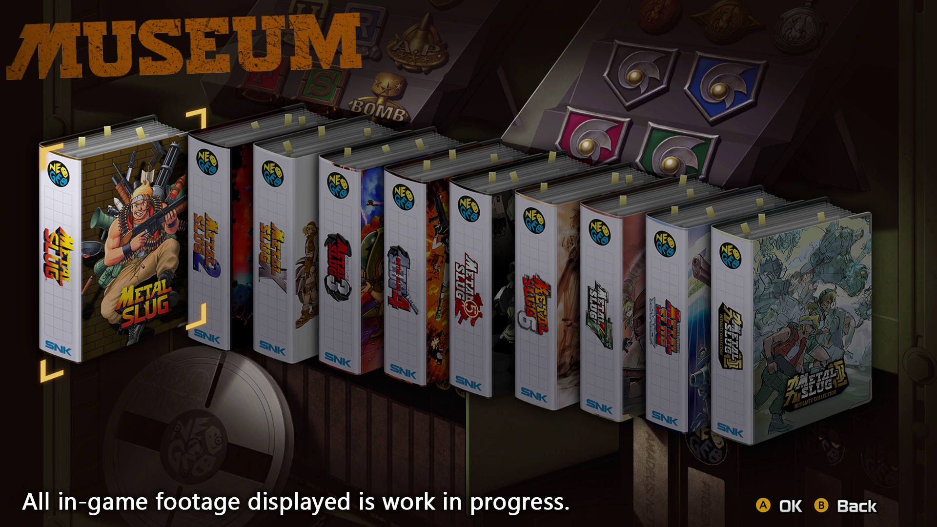 หน้า Museum แสดงปกเกม Metal Slug แต่ละภาคใน METAL SLUG ULTIMATE COLLECTION