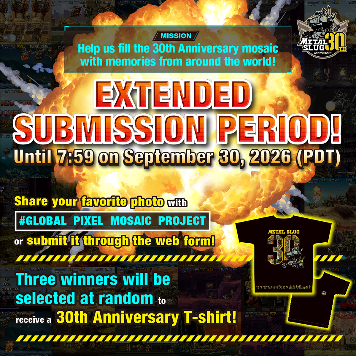 โปสเตอร์กิจกรรมภาพโมเสกฉลอง 30 ปี Metal Slug พร้อมเสื้อยืดรางวัล