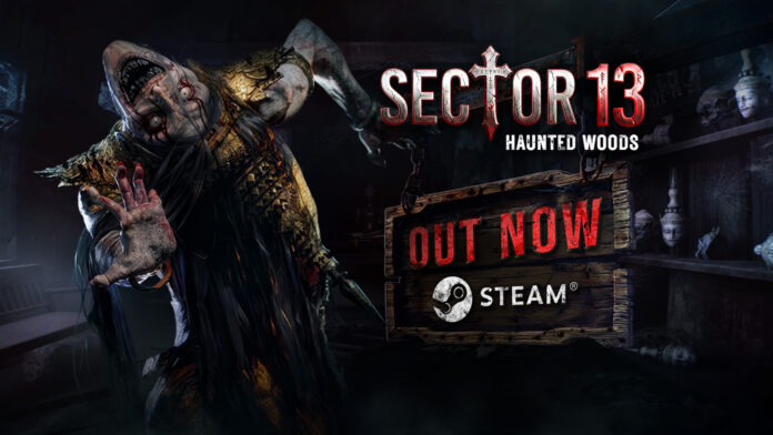 ภาพโปรโมต Sector 13: Haunted Woods พร้อมข้อความ Out Now บน Steam