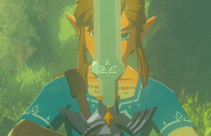 Link ถือดาบ Master Sword ใน The Legend of Zelda