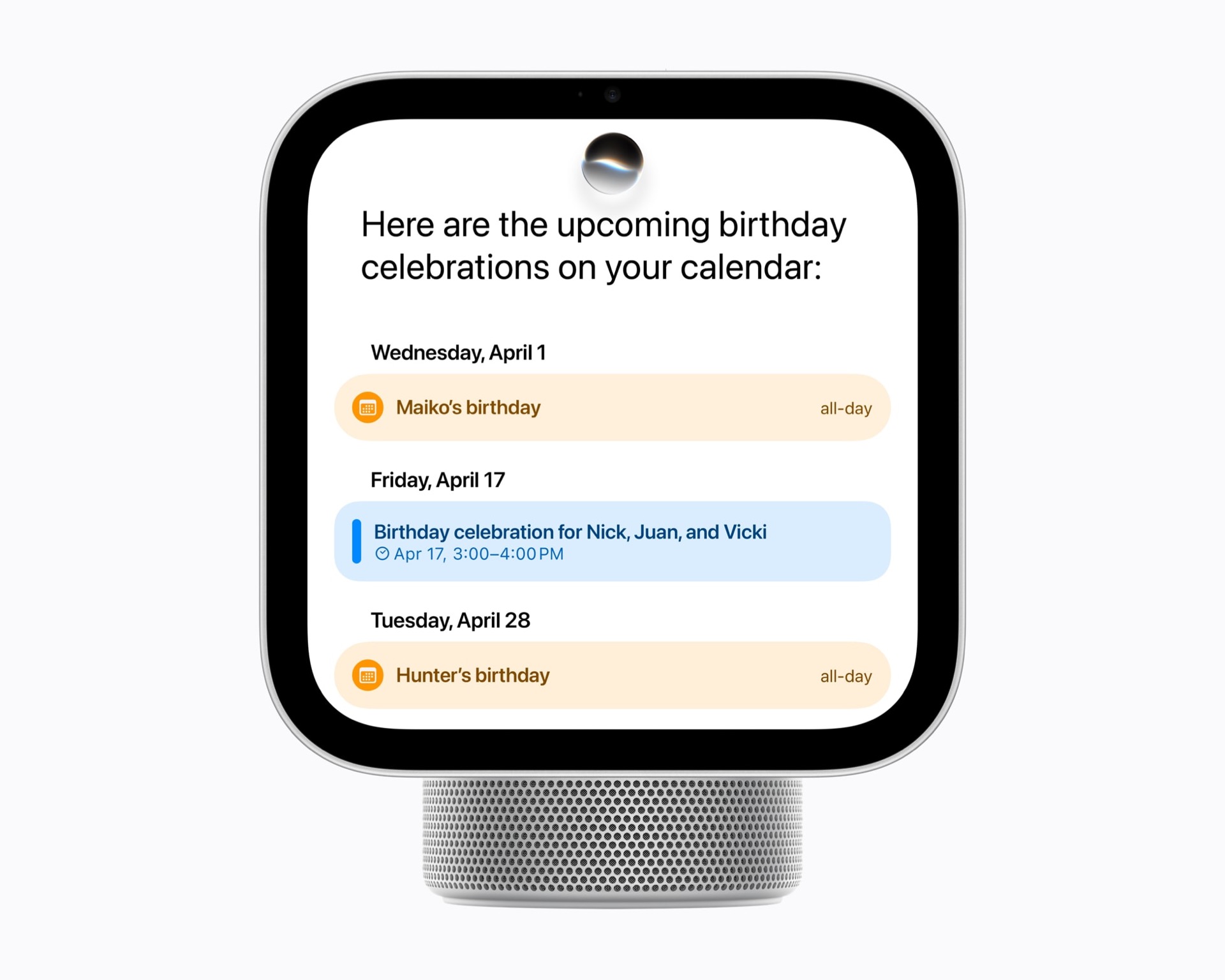 Siri AI บน HomeView แสดงรายการวันเกิดจากปฏิทิน