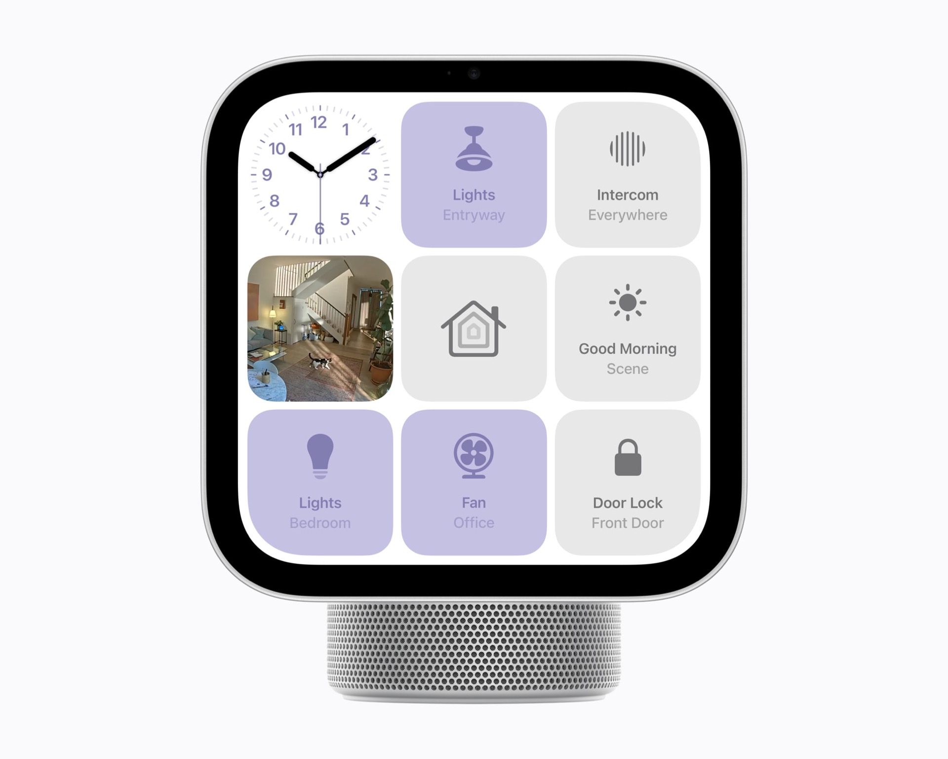 HomeView แสดงปุ่มควบคุมอุปกรณ์บ้านอัจฉริยะบนหน้าจอ