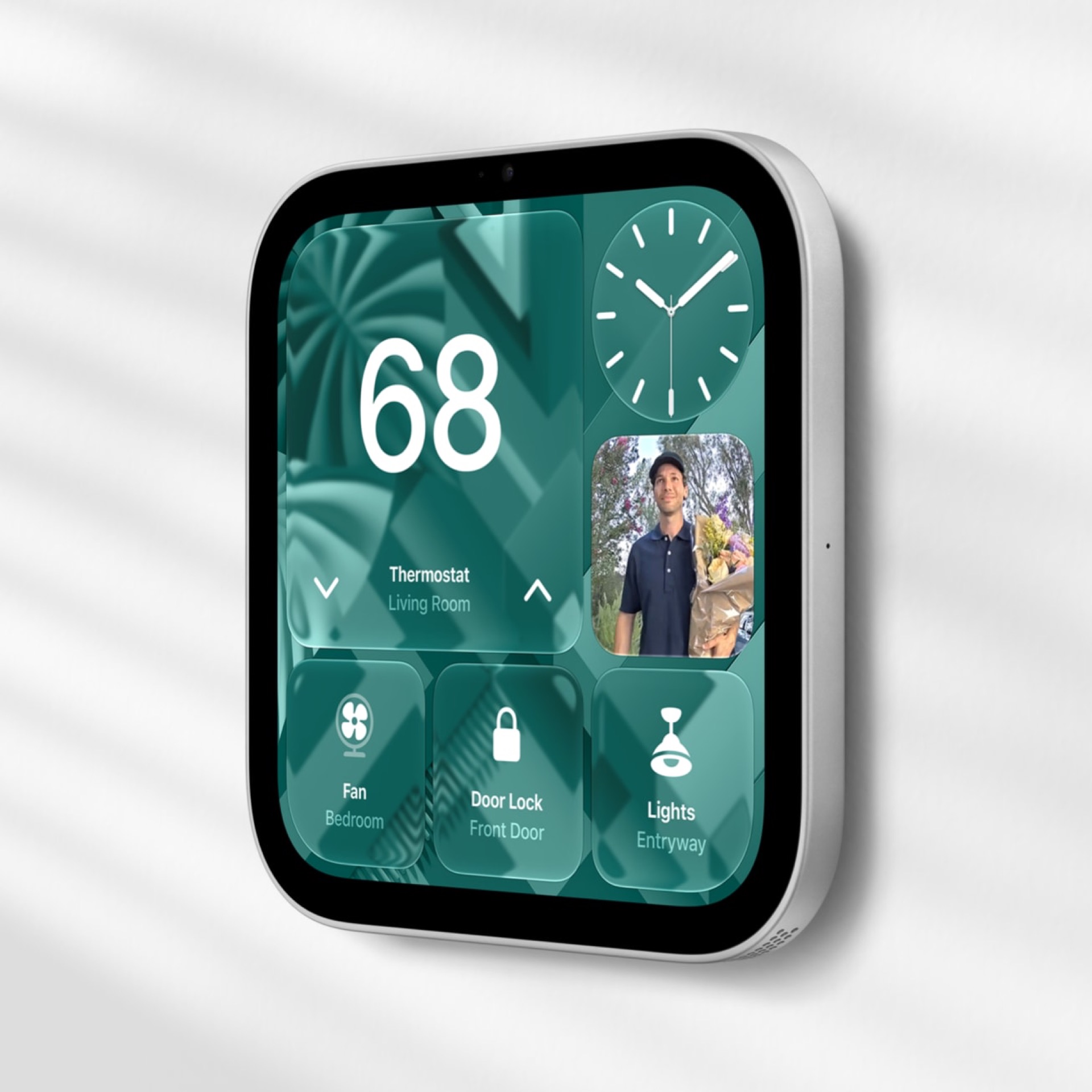 HomeView ติดบนผนัง แสดงอุณหภูมิและข้อมูลบนหน้าจอ