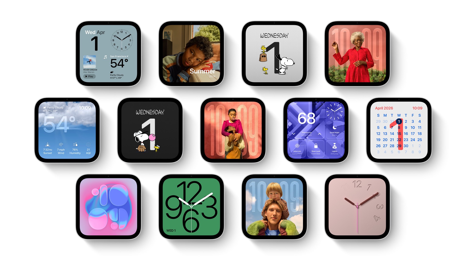 HomeView แสดงหน้าปัดนาฬิกา รูปภาพ และข้อมูลหลายรูปแบบ