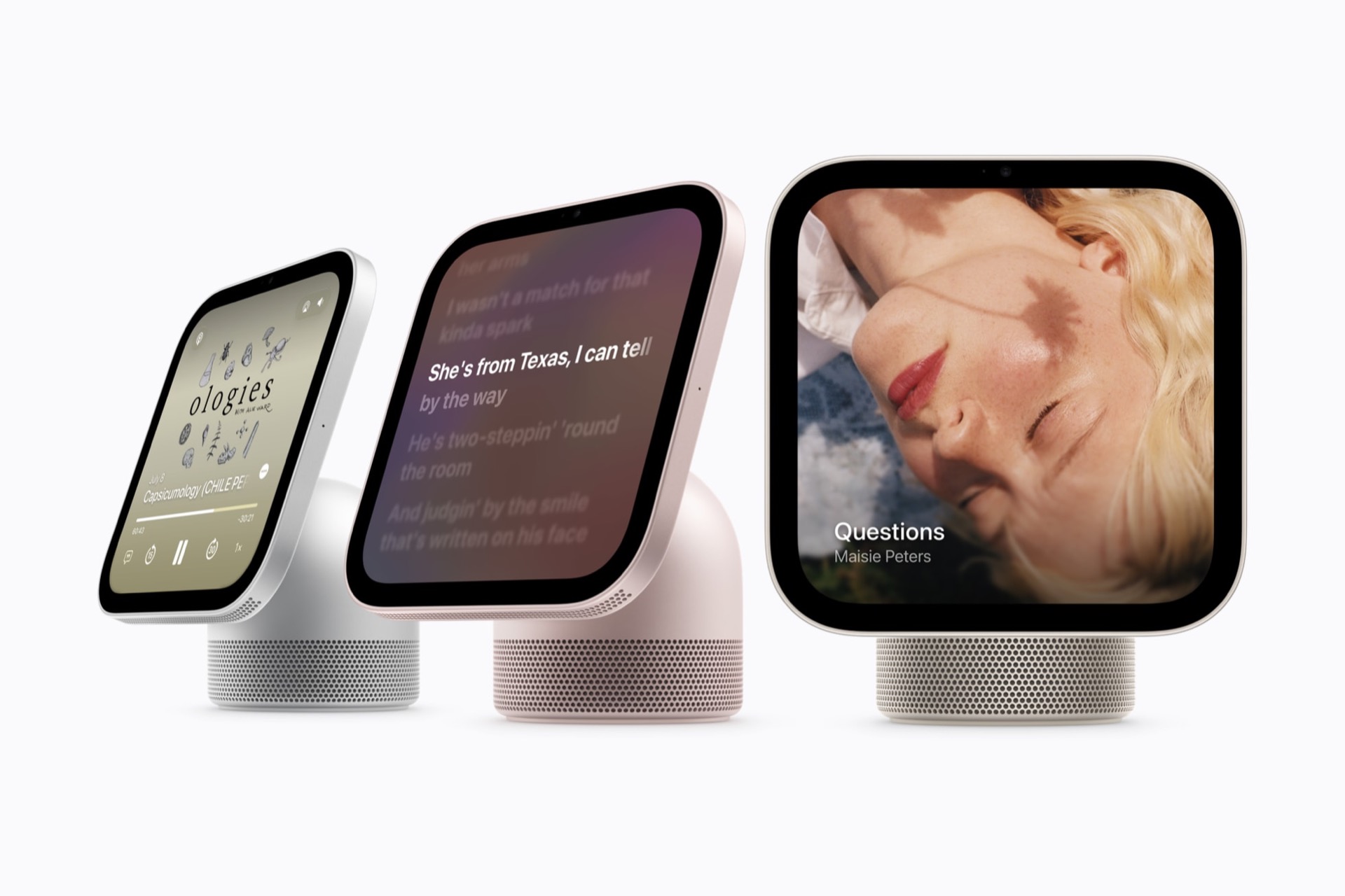 HomeView สามเครื่องแสดง Podcasts เนื้อเพลง และ Apple Music