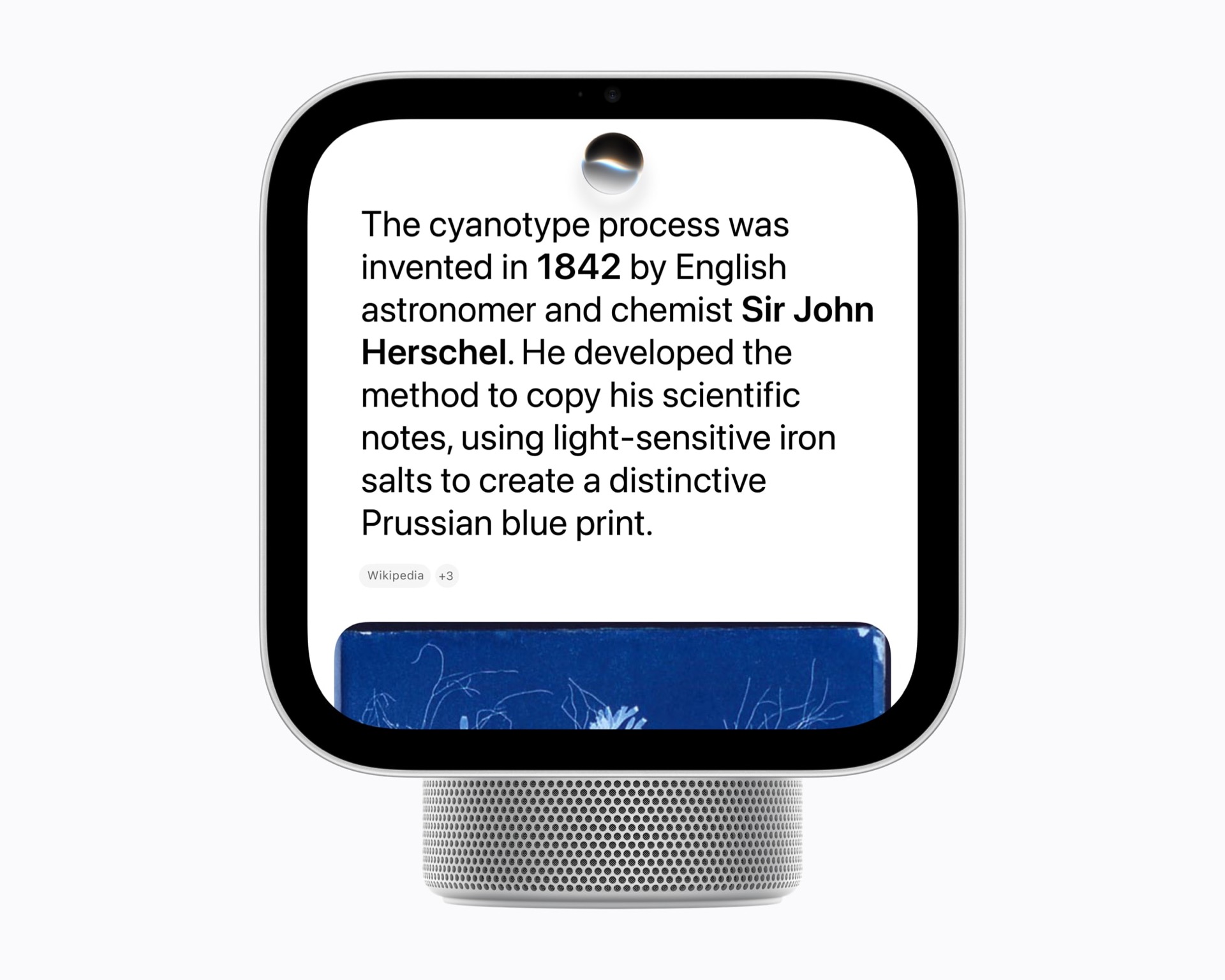 HomeView แสดงคำอธิบายกระบวนการไซยาโนไทป์จาก Siri AI