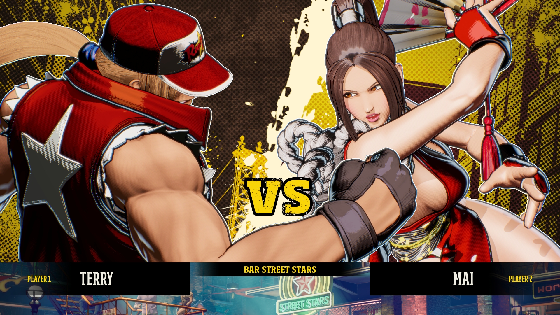 หน้าก่อนเริ่มต่อสู้แสดง Terry Bogard และ Mai Shiranui ในชุดคลาสสิก