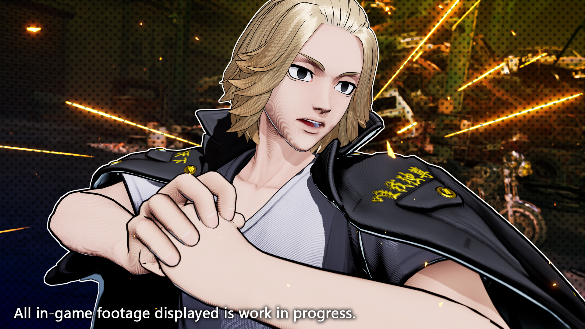 ไมกี้ยืนกำหมัดในฉากเกม FATAL FURY: City of the Wolves