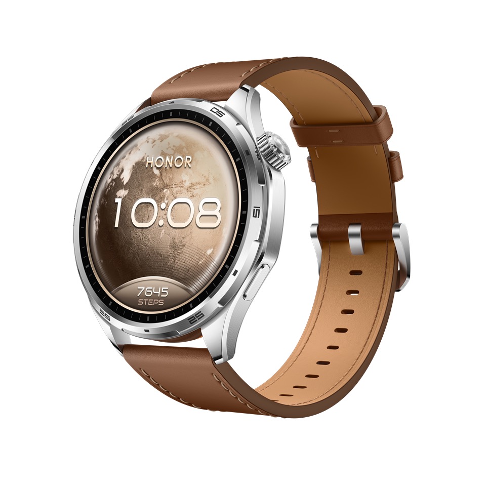 HONOR Watch 6 รุ่น Twilight Brown ตัวเรือนสีเงินพร้อมสายหนังสีน้ำตาล