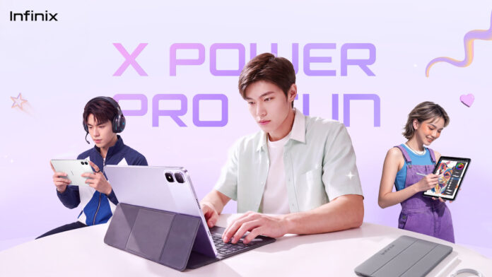 Infinix XPAD 30 Pro พร้อมคีย์บอร์ดและภาพการใช้งานด้านความบันเทิง