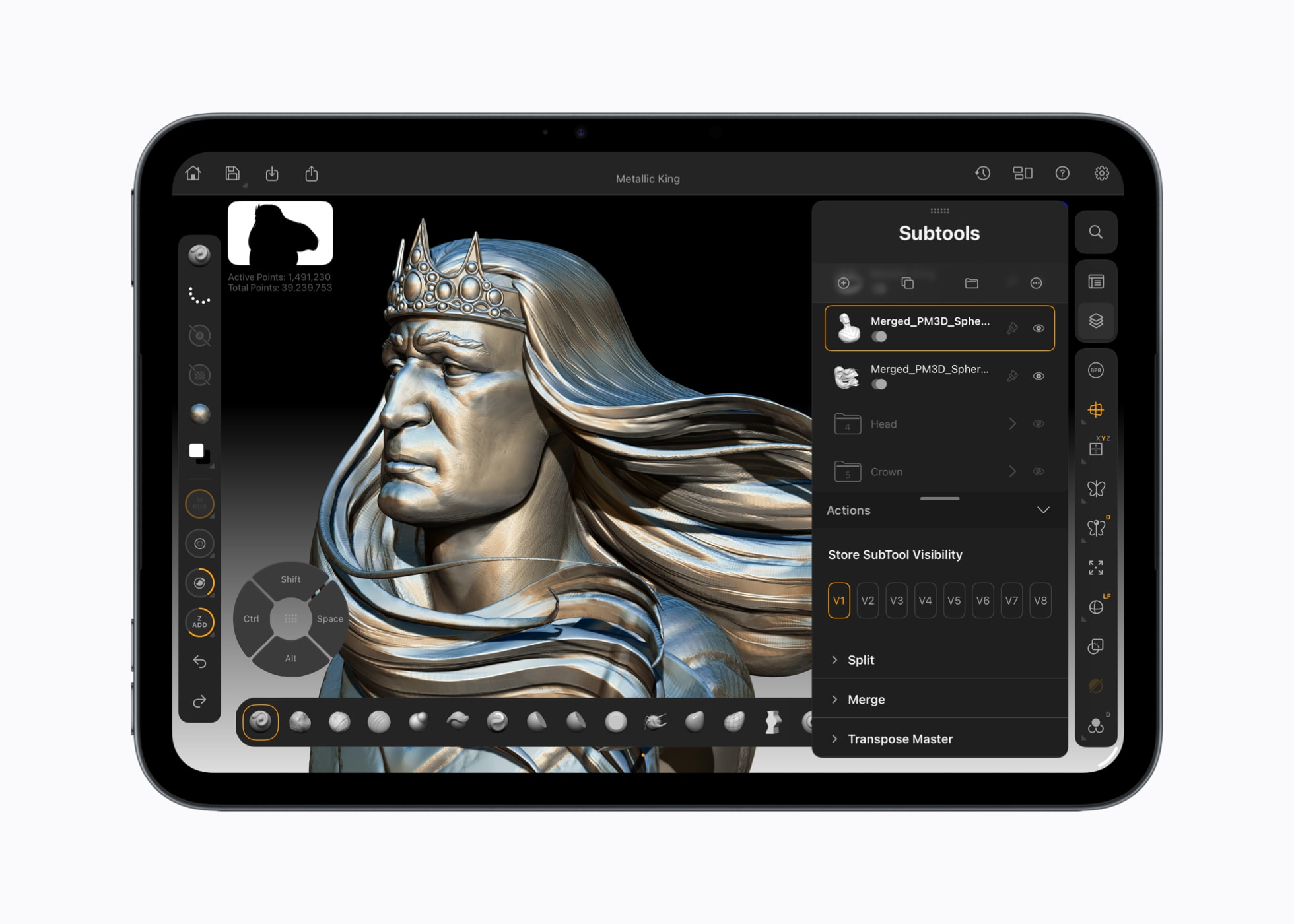 iPad mini แสดงเครื่องมือปรับแต่งโมเดลสามมิติ