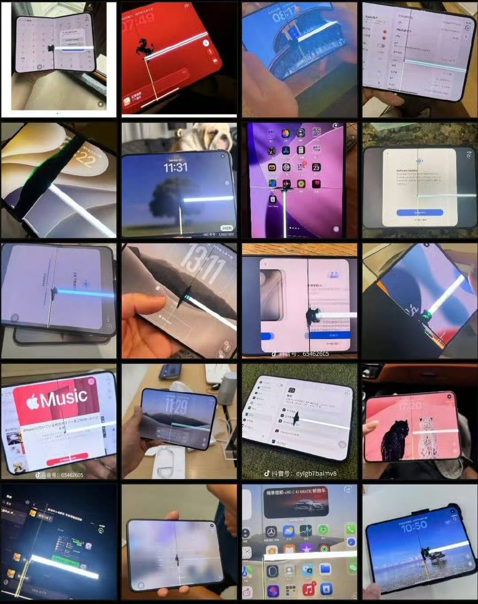 ภาพรวม iPhone Duo หลายเครื่องที่หน้าจอมีรอยดำและเส้นสว่าง