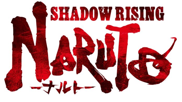 โลโก้ Shadow Rising และ Naruto สีแดงบนพื้นสีขาว
