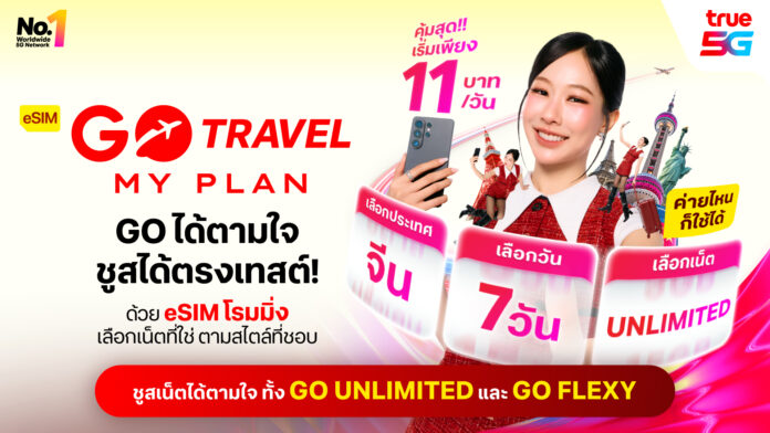 จีน-ฤชาทร กิตติพรพานิช ในภาพแคมเปญ eSIM GO Travel MyPlan พร้อมตัวเลือกประเทศ วัน และแพ็กเกจอินเทอร์เน็ต